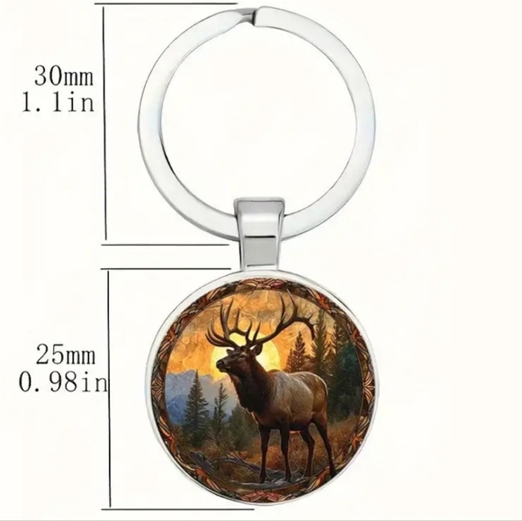 NEW! Elk & Sunset Alloy Round Keyring. NWOT - Picture 5 of 5